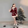 2025 Winter Women's Chic Red Christmas Set: New Year Patchwork Jacket & Skirt