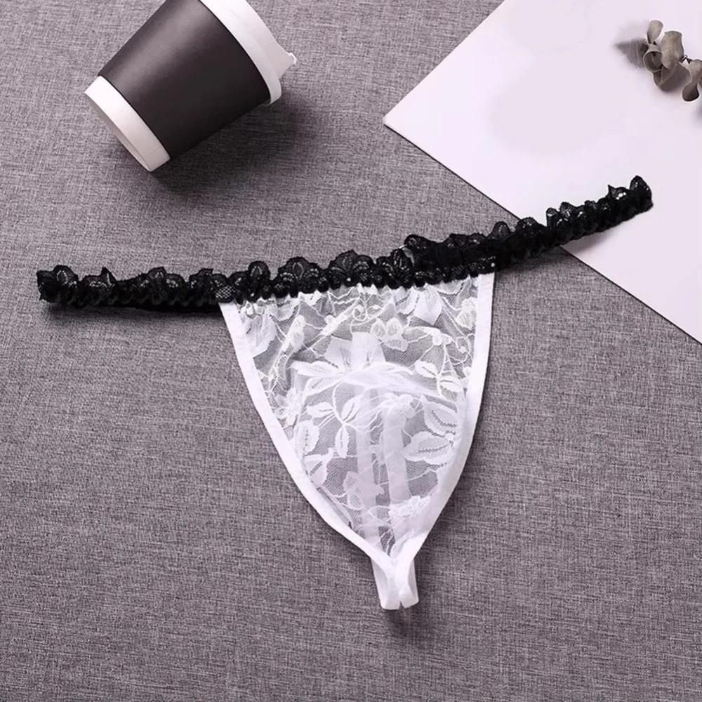 Breathable Mesh Men's Thong Transparent Low Waist Triangle Panties Hollow Out Male Lingerie T-back Briefs Date Night