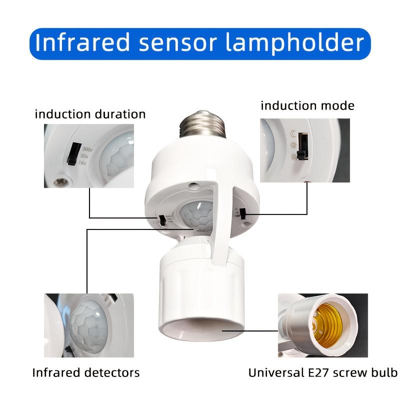 PIR Motion Sensor Lamp Holder E27 Smart Light Bulb Holder Adapter Auto on/Off Motion Light Socket for Porch Staircase Basement