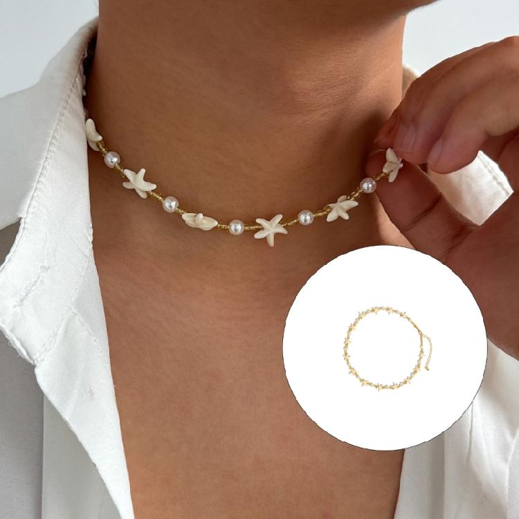 Fashionable Starfish Necklace With Delicate Pearls Beaded Neckchain Suitable For Beach Parties Or City Outings