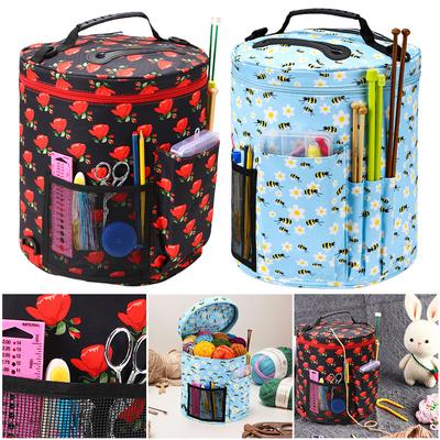 Oxford Cloth Yarn Storage Bag Rose Pattern Yarn Holder with Handle Tote Organizer for Hooks Knitting Needles