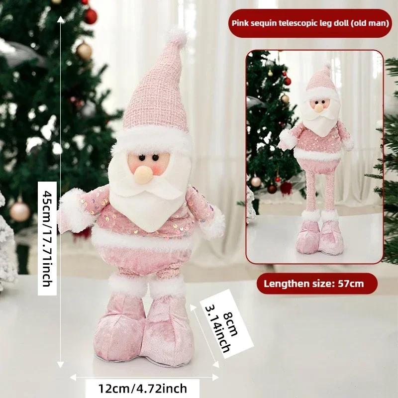 Adjustable Height Standing Pink Reindeer Santa Snowman Figurines Tabletop Home Decor for Christmas Thanksgiving New Year Decor