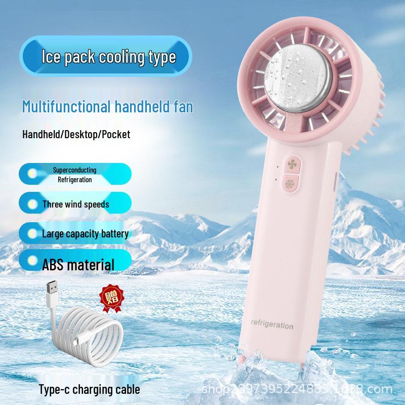 Handheld Mini Rechargeable Turbine Fan with Cooling Ice Pack for Desktop Use