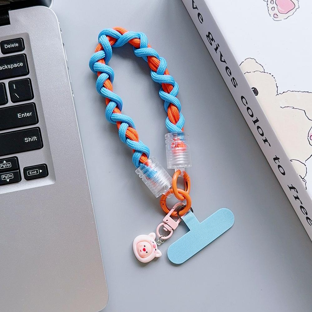 Universal Braided Mobile Phone Lanyard Strap Cute Cartoon Hanging Chain Ring Cord with Patch Wrist Strap Cell Phone Detachable