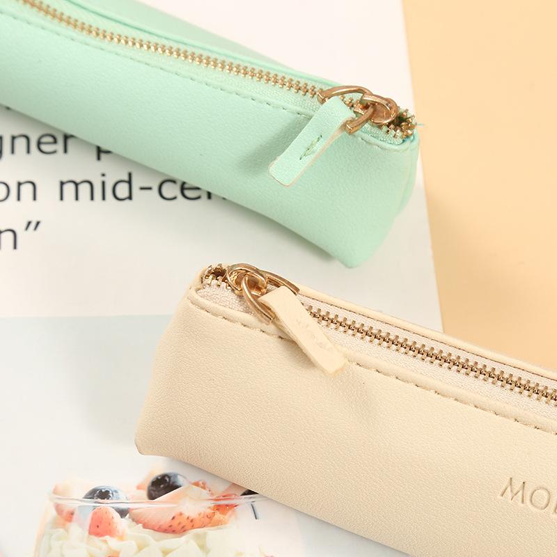 Mini Pencil Bag Pu Solid Color Student Supplies Kawaii Zipper Bags Pencil Case Pouch School Office Stationery Supplies