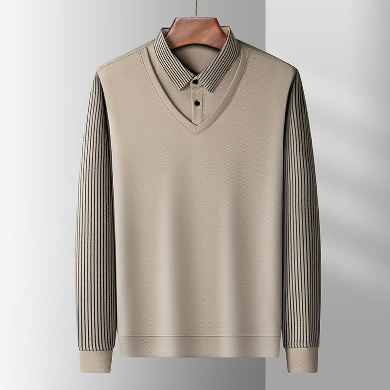 

Высококачественная мужская рубашка поло с длинным рукавом для осенне-зимней моды, две вещи высококлассного дизайна, топ, корейская повседневная футболка 3XL хаки