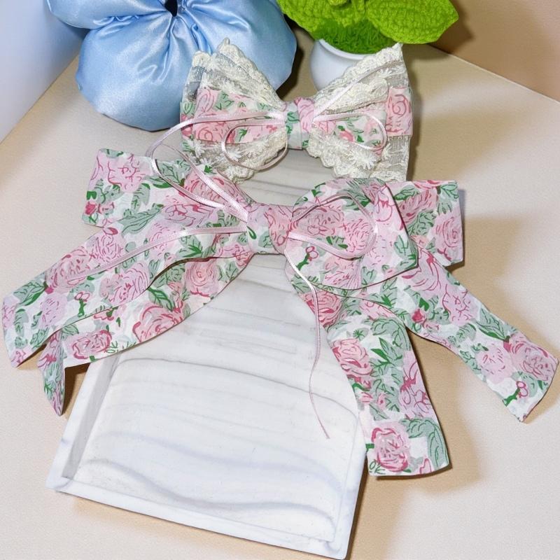 

2 шт. Маленькие свежие розовые розы бант кружево пружинный зажим боковой зажим милые заколки для волос аксессуары для волос