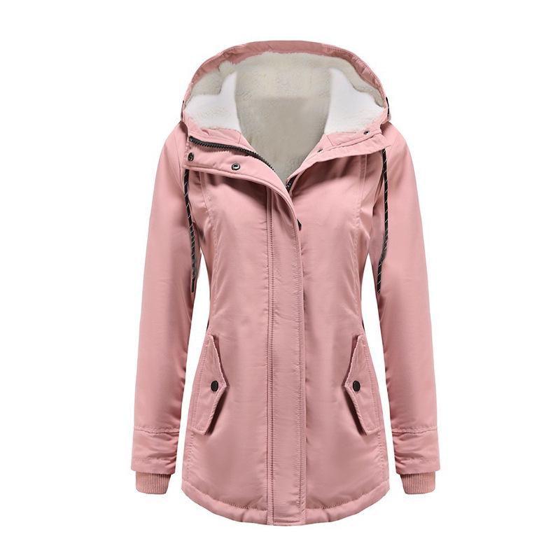 Women's Hooded Cotton Jacket with Plush Lining - Medium Long Style for Autumn/Winter