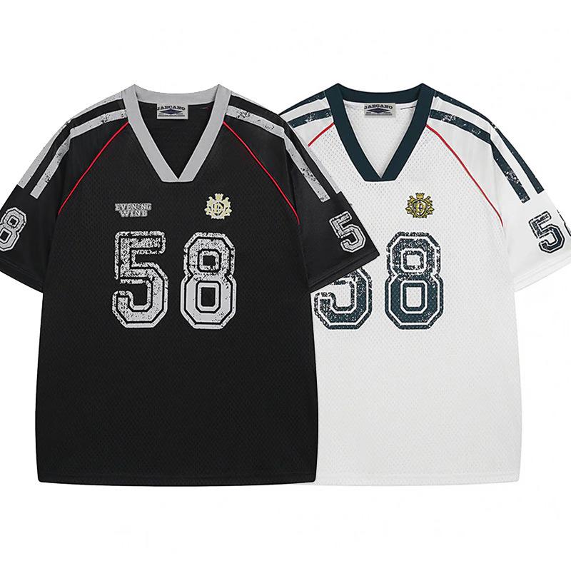 American Retro Sports Jersey Short-sleeved Fans European and American Street Tide Brand Loose Fan Version