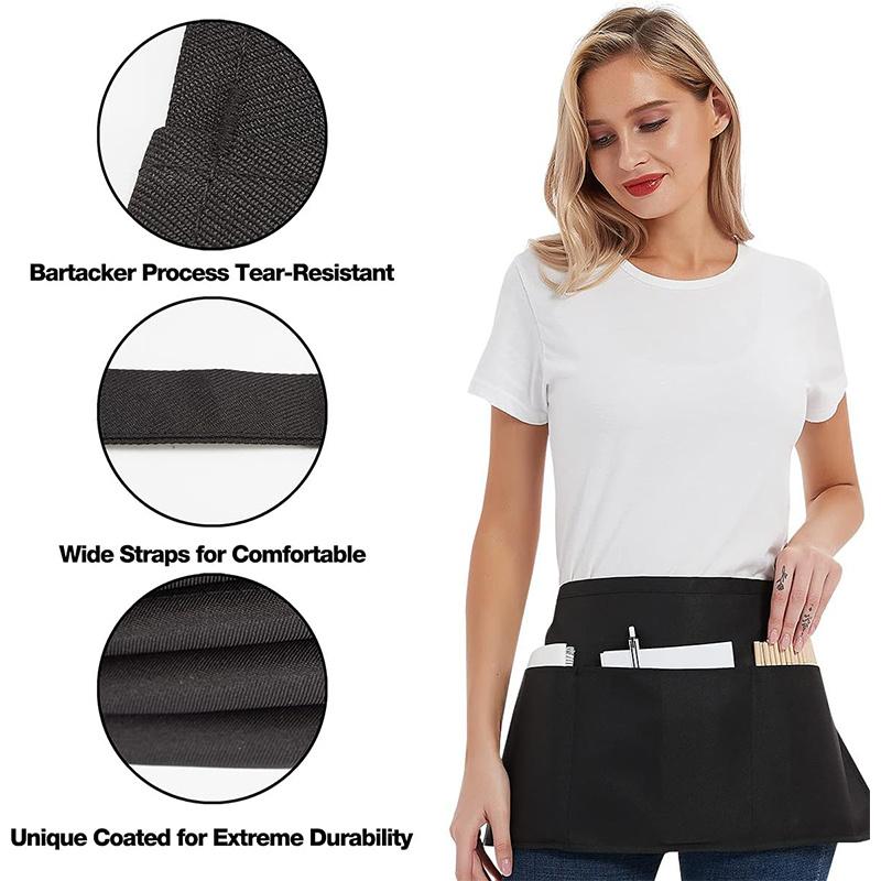 1PC Server Aprons with 3 Pockets - Waitress Aprons for Women Men Water Resistant Half Aprons with Added Long Waist Strap