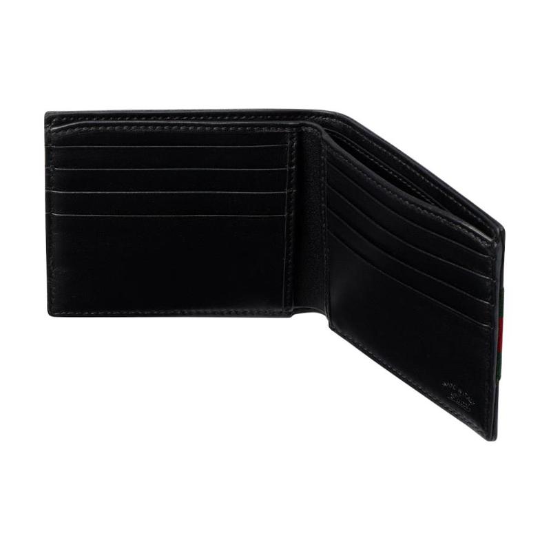 Gucci WebTrademark Stitched Bifold Design Contrast Color Stitching Soft Leather Wallet Men's Black