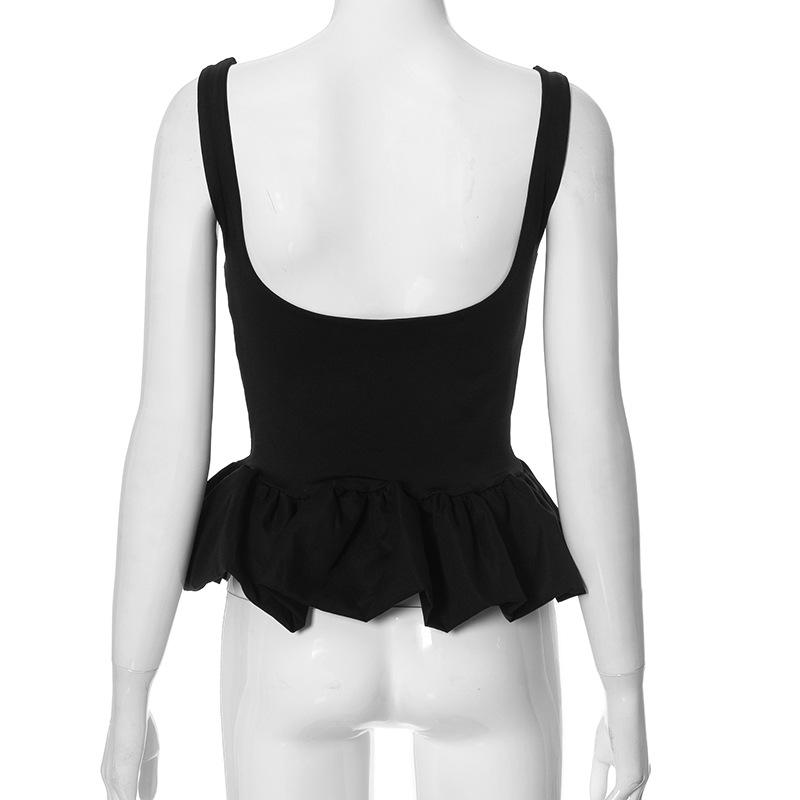 Flower Bud Embroidery Wooden Ear Edge Bra Sling Top Summer Women's Sexy Solid Color Elastic Slim Fit Sleeveless Casual Tank
