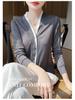 2025 Spring/Summer Colorblock V-Neck Fine-Knit Cardigan – Long Sleeve, Loose Fit, Versatile Two-Piece Top