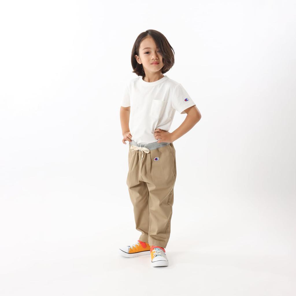 Champion Long Pants for Slash Pockets on Both Embroidered Beige Kids, 100% Cotton, Sides, Logo, Basic, CK-Z202,