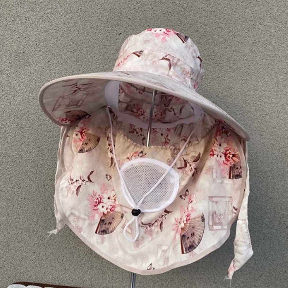 Anti-UV Mask Sunshade Shawl Cap Wide-Brimmed Neck Protection Hat Sun Hat Picking Tea Hat  Women