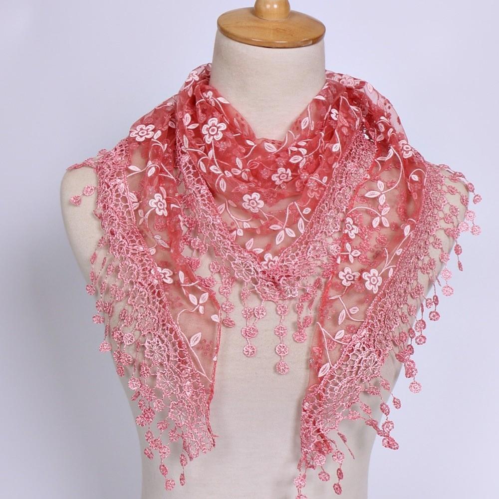 Classic Floral Lace Triangle Scarf Transparent Casual Long Shawl Wrap Luxury Brand Designer Breathable Tassel Shawl Female