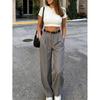 Womens High-Waisted Wide-Leg Trousers 2026 Flowy Straight Cut Casual Pants Grey Mint Navy Fog Blue Camel