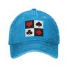 Cappellino da baseball in denim lavato con carte da gioco, cappellini casual regolabili, cappello estivo unisex