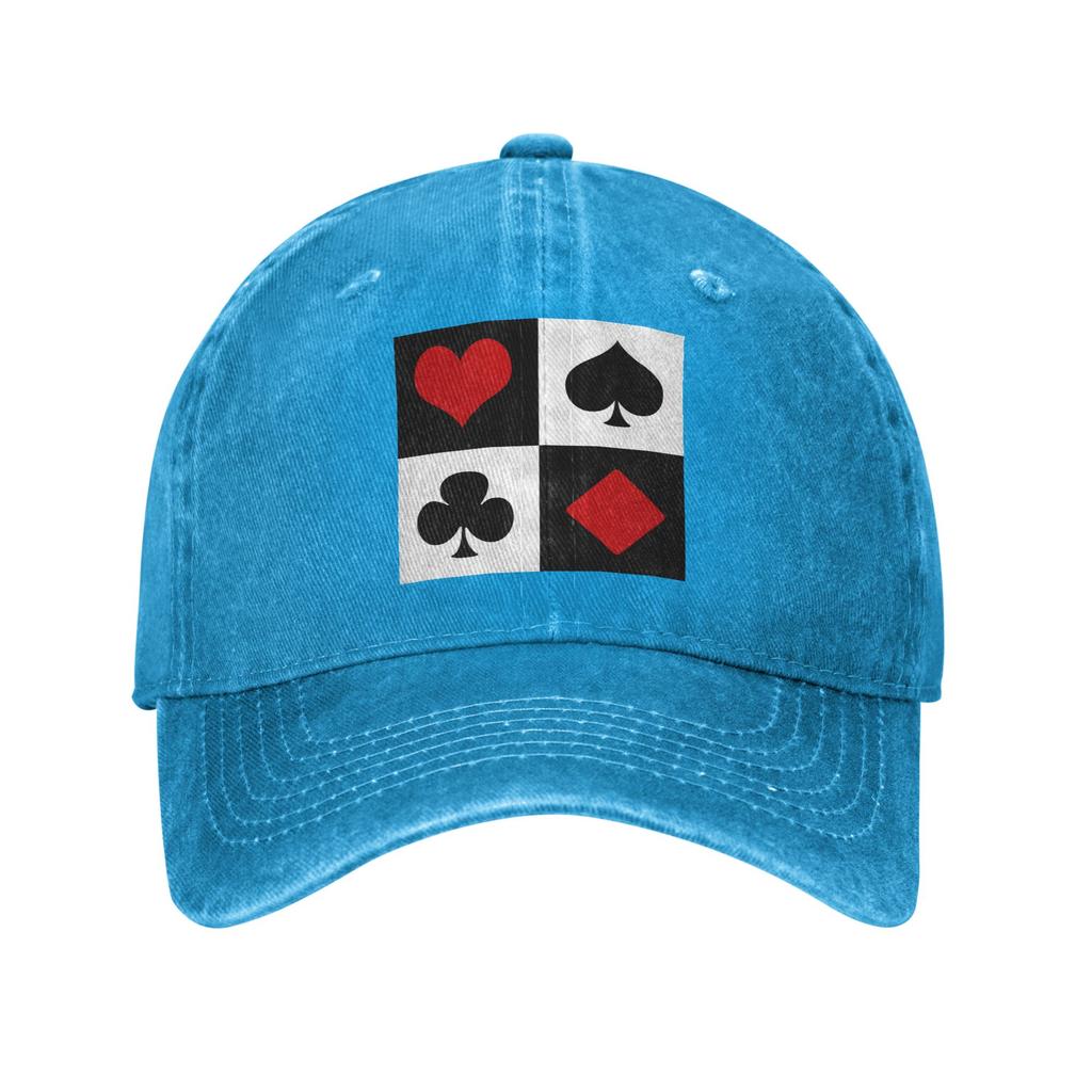 Cappellino da baseball in denim lavato con carte da gioco, cappellini casual regolabili, cappello estivo unisex