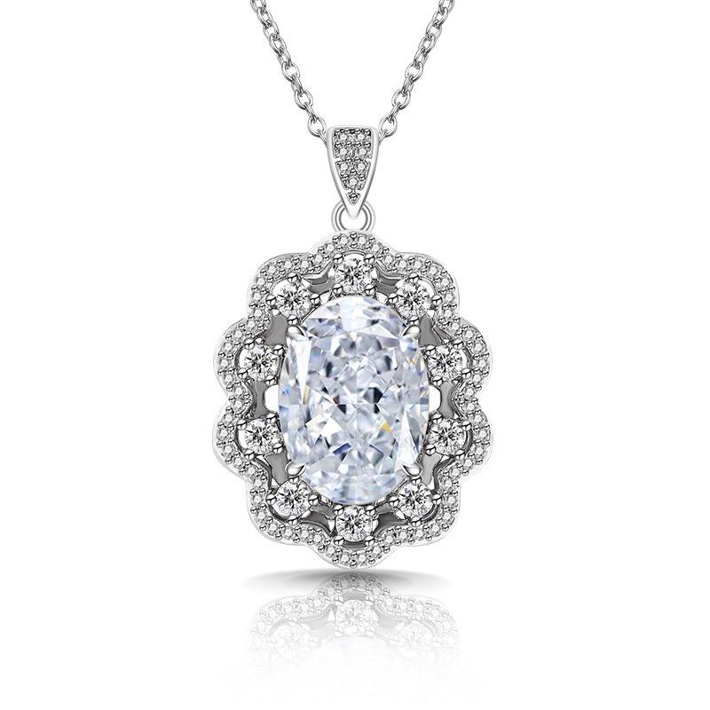 2026 European and American Flash Treasure Ice Flower Cut Pigeon Egg Necklace Fashionable Luxury High Carbon Diamond Oval Pendant 45CM