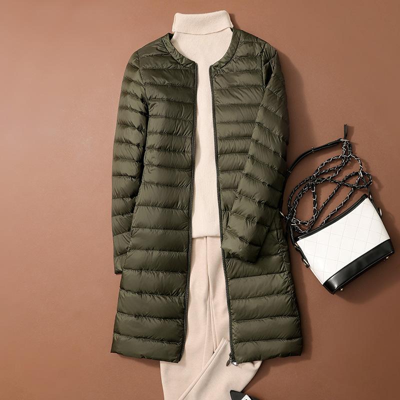 Women's Down Jacket Mid Long Autumn Round Neck Jacket