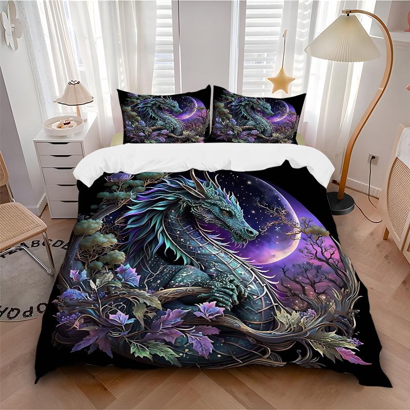 3pcs Enchanted Moonlit Serpent Print Cover Set Ultra Soft, Breathable, and Comfortable Bedding with Stylish Design for Bedroom and Guest Room Dec