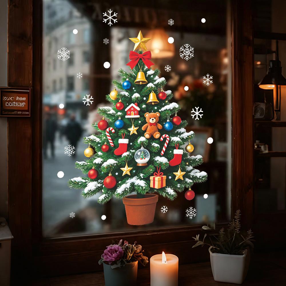 Christmas Holiday Decorations: Christmas Tree Bells, Colorful Balls, Glass Windows, Home Beautification, Window Stickers