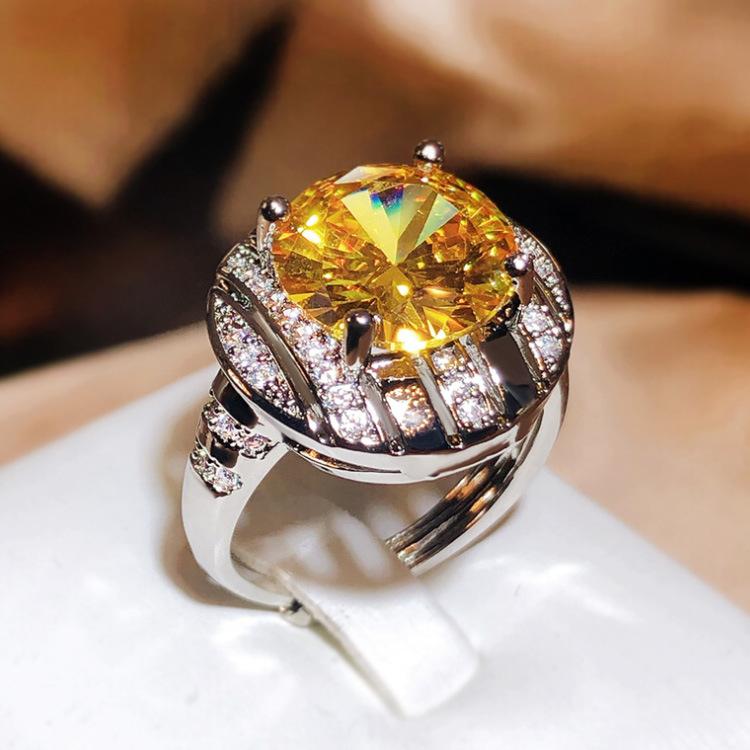 Golden Yellow Diamond Ring Oval Full Topaz Diamond Ring CAIBAO Series Viva Ring