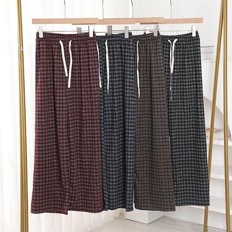 Retro style jacquard plaid pants fashionable and simple drawstring elastic waist casual pants women's versatile high waist drape straight pants