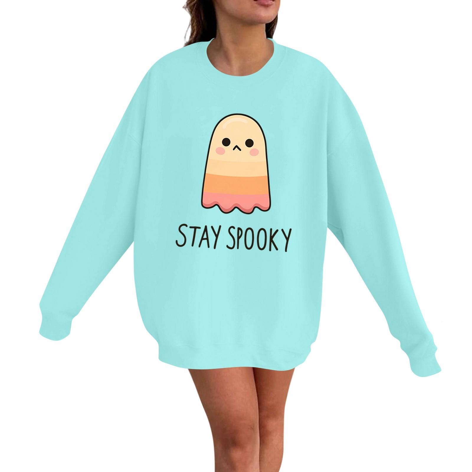 

Женский повседневный модный пуловер с длинным рукавом и принтом на Хэллоуин, с круглым вырезом XXL