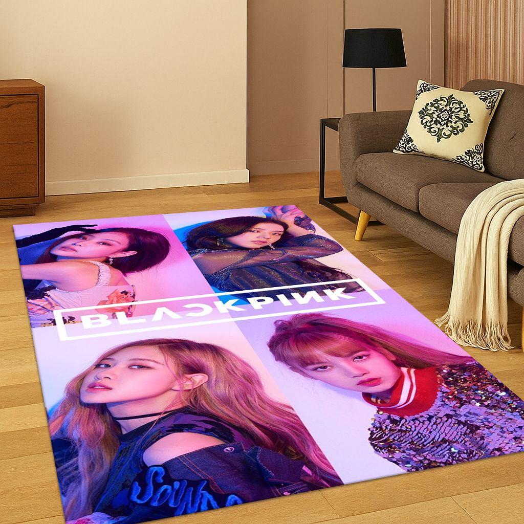 Tappeto Kpop B-Black Pink Gruppo Cantante Stella per Camera da Letto Soggiorno Divano Zerbino Decorazione Casa, Tappeto Area Antiscivolo Regalo