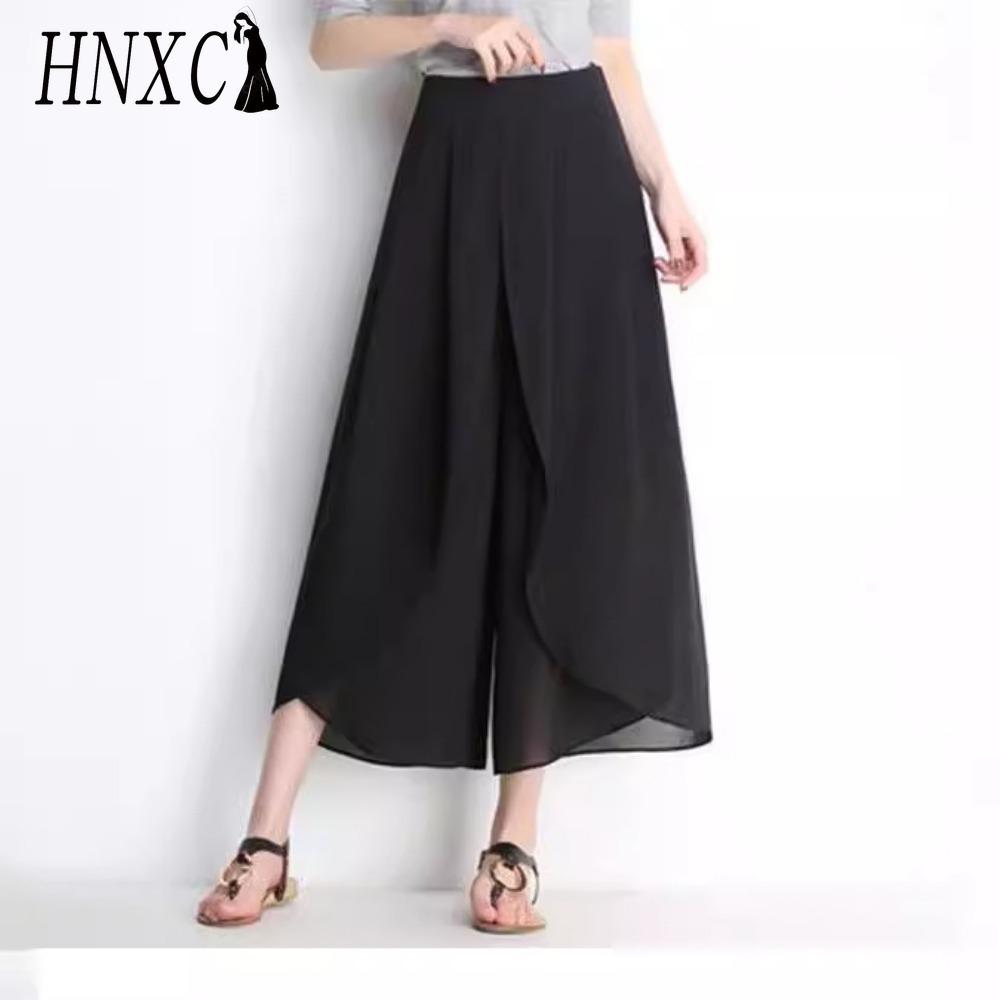 

HNXC 4 цвета летние брюки свободные женские брюки длиной до щиколотки шифоновая юбка с высокой талией широкие брюки брюки больших размеров XXXXL чёрный