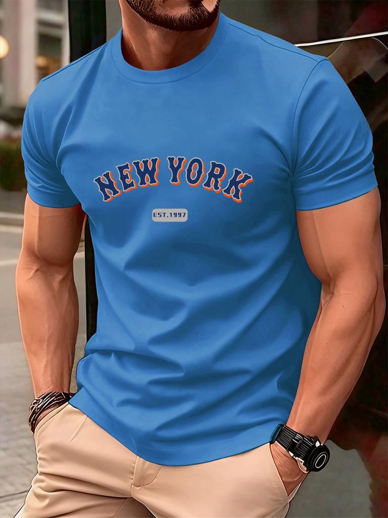 New York Letter Creative Print Cotton TShirts Men Summer Short Sleeve T Shirt Soft Oversized ONeck Tops Basic Male Clothes