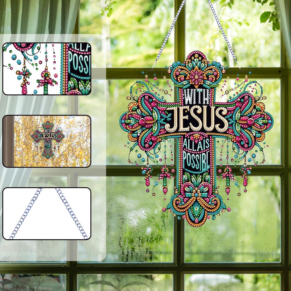 Kits d'Art Diamant 2D/Plat Acrylique DIY Forme Spéciale Pendentifs Diamants Strass Art Diamant Pendentifs Fenêtre Décor Mural pour Maison et Fenêtres