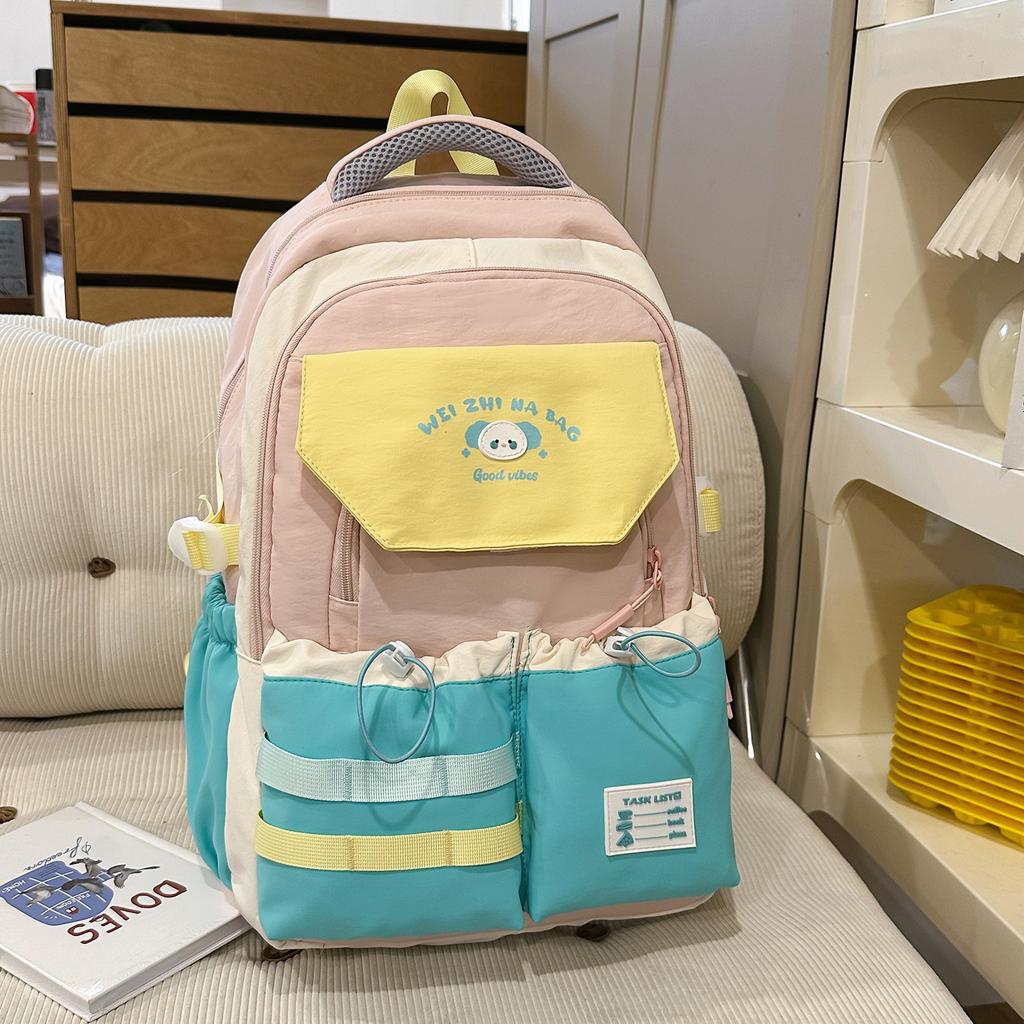 Schoolbag Backpack Large Capacity Contrasting Color Matching Cute Dopamine Backpack Leisure Korean Junior High School Campus Schoolbag Wholesale