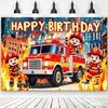 Cartoon Firefighter Firetruck Theme Backdrop Red Flame Fireman Boy Birthday Decorations Party Supplies Photography Background