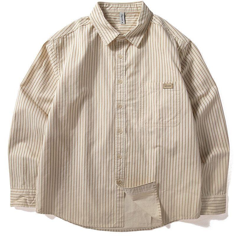 Stripes Shirt Men s Long Sleeves 2024 Autumn New Arrival Loose Casual Top Fashion Brand Trend Work Clothes Shirt Thin Coat Curry color M