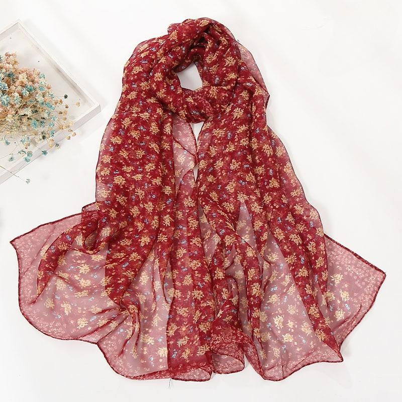 Spring and Summer Women's Small Floral Silk Scarf, Women's Georgette Scarf, Long Silk Scarf, Thin Silk Scarf