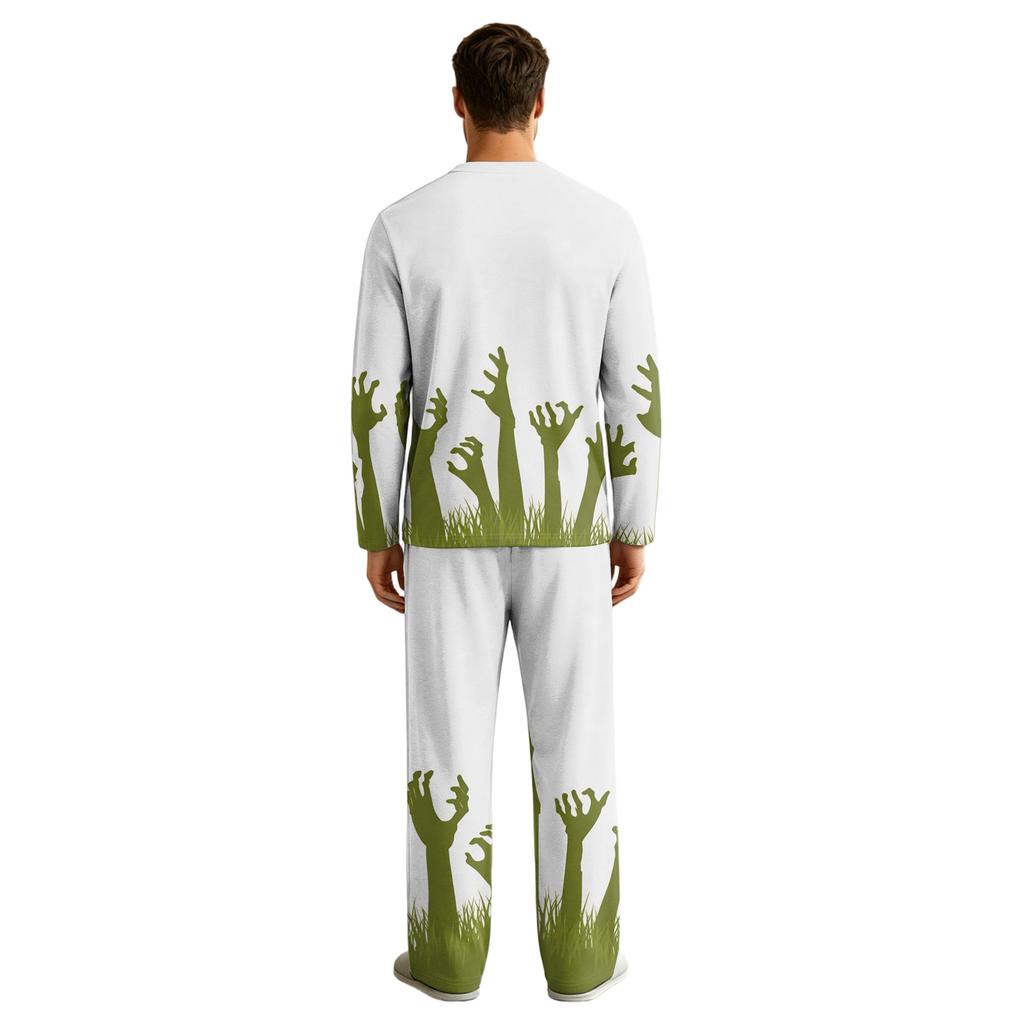 Men's Halloween Pajama Set Long Sleeve with Buttoned Crotch and Elastic Drawstring Waist Sleepwear