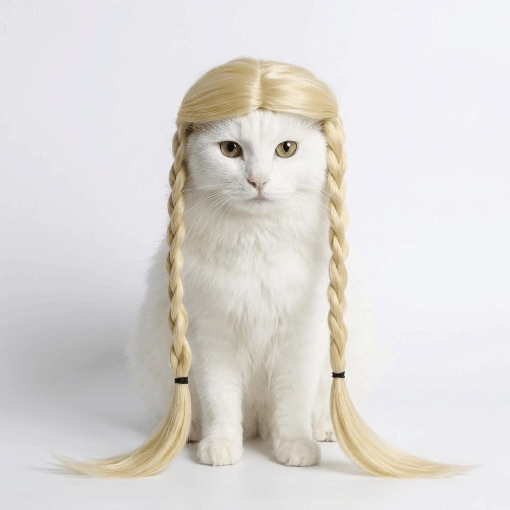 Adjustable Fit Pet Wig Braids with Bangs Reusable Cats Dogs Cosplay Pigtails Dressing Up Comfortable To Wear