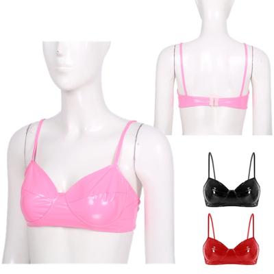 Women's Leather Bustier Crop Top Spaghetti Straps Bra Party Club Bra Top for Raves Dances Clubwear