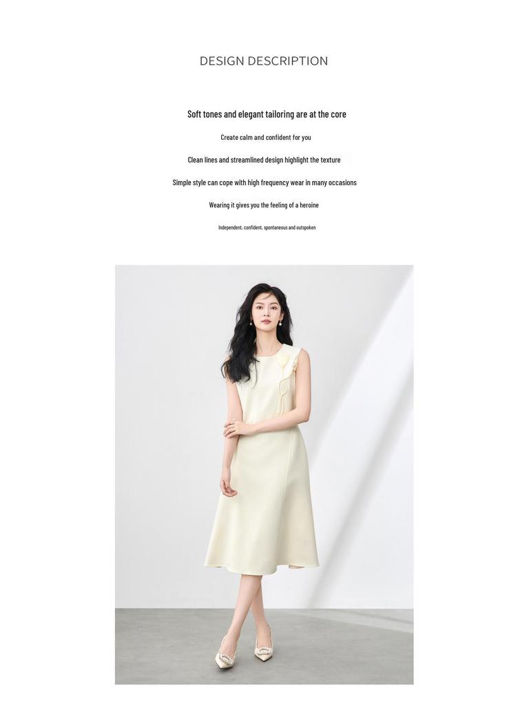 Elegant Three-Dimensional Beaded Floral Waist-Hugging Sleeveless Summer Dress for Women