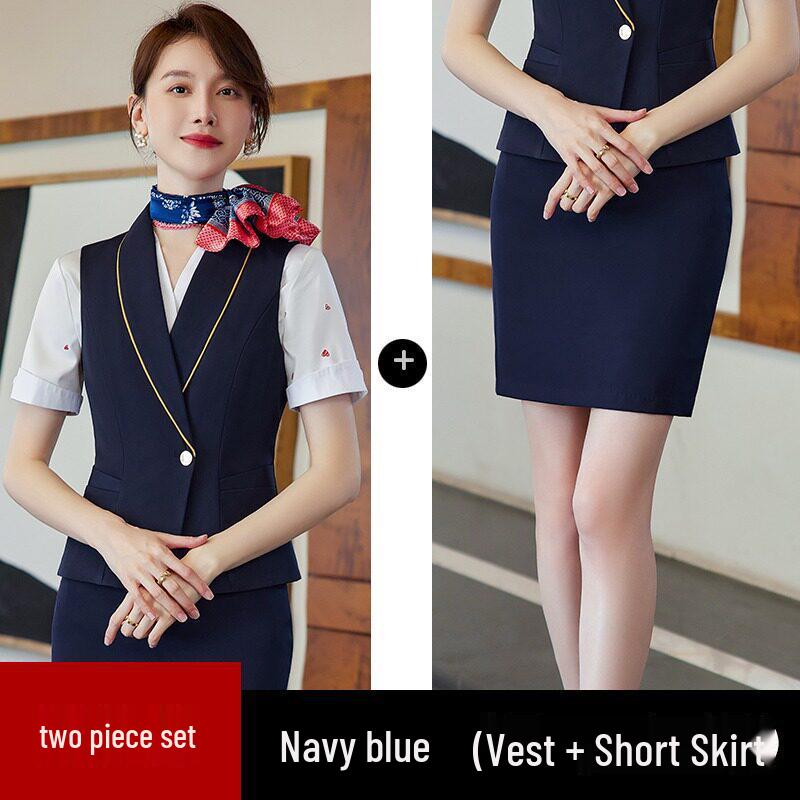 China Southern Airlines Flight Attendant Professional Suit: High-End Rose Red Vest and Dress Reception Uniform