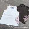 Cherry Blossom Embroidered Ribbed Tank Top Women Teens Streetwear Casual Wear