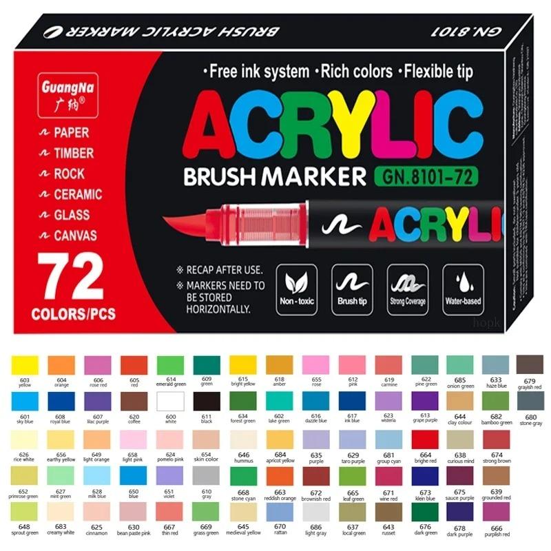 12-408 Colors Acrylic Paint Markers Flexible Brush Acrylic Markers Set for Rock Wood Canvas Glass Stone Painting Art Supplies
