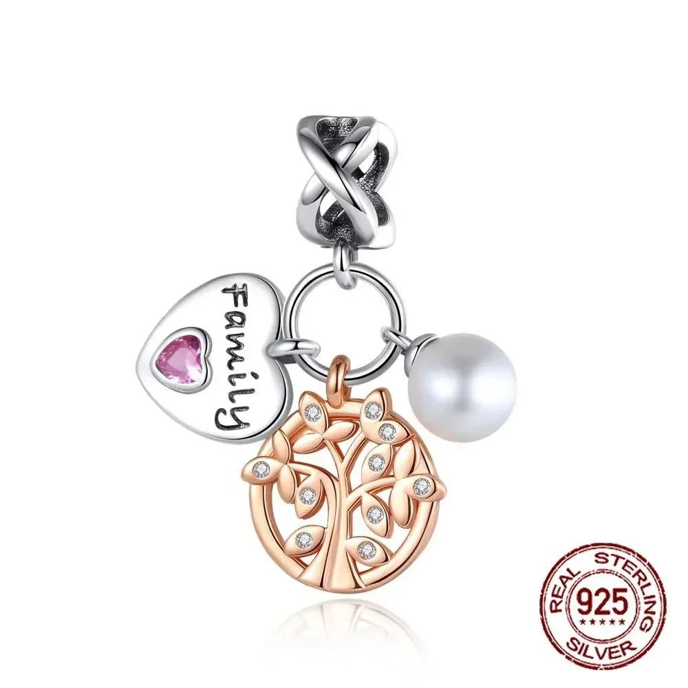 925 Silver Golden Charm Crown Family Tree Safety Chain Hollow Beads for Women DIY Bracelets Jewelry