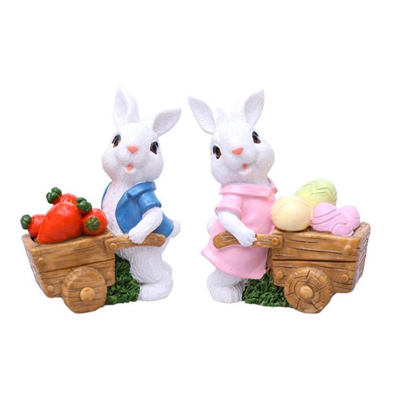 Pack of 2 Miniature Rabbit Resins Ornaments for Garden Landscape Decorations