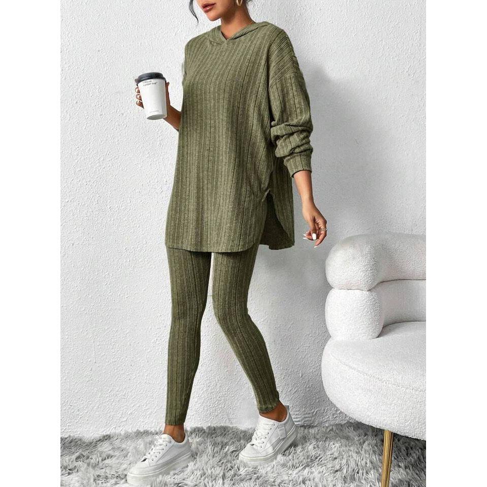 Casual O-neck Two Piece Set Women Outfits Autumn Winter Fashion Solid Knitted Long Sleeve Sweater Elegant Loose Pants Suit
