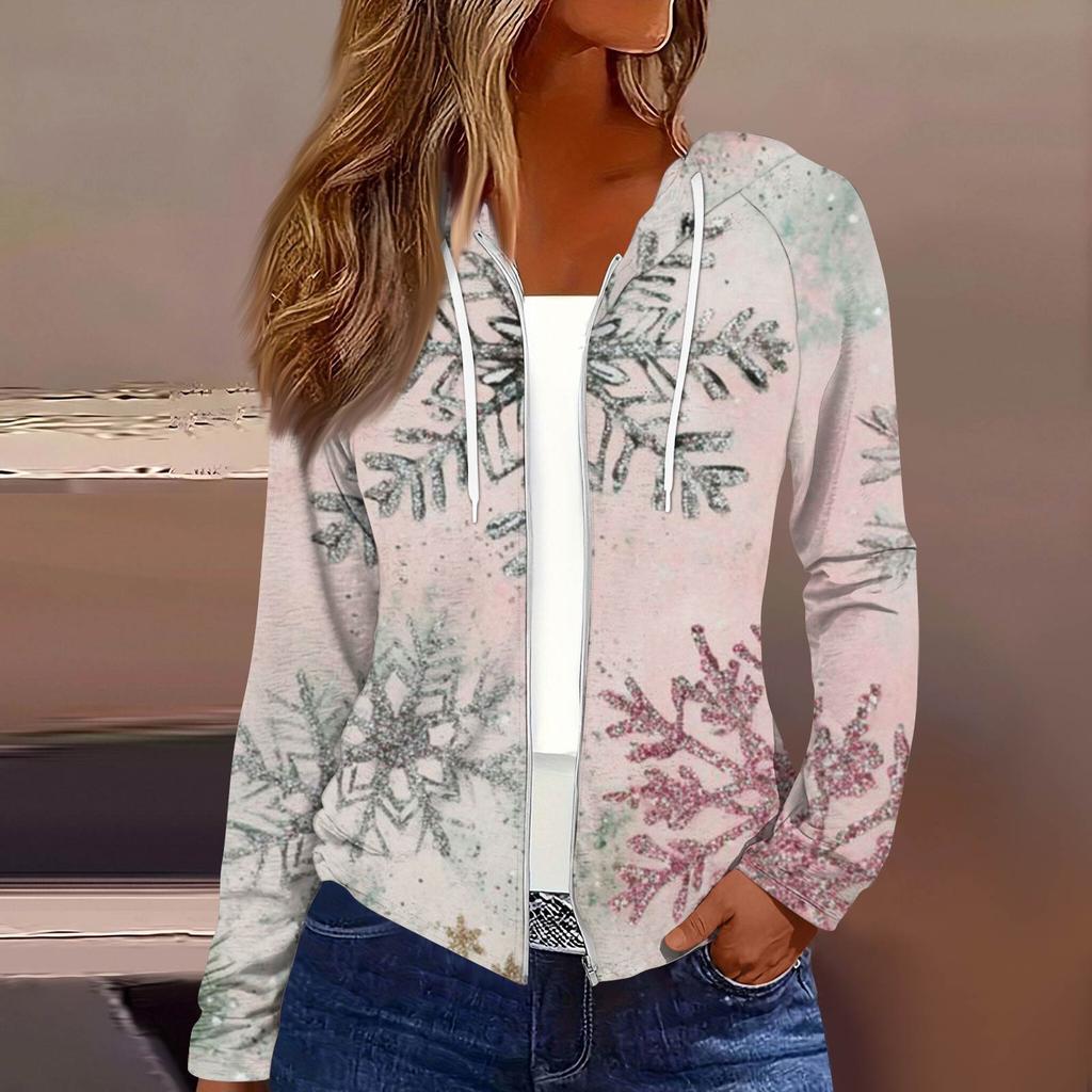 Dame Mote Juleprint Casual Glidelås Langermet Hettejakke