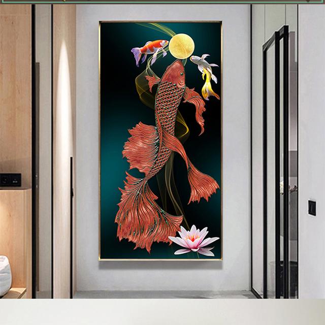 

Современные животные лотос гинкго билоба холст картины в китайском стиле постеры с рыбой и принты настенное искусство для декора гостиной без рамки 60cm×120cm NoFrame